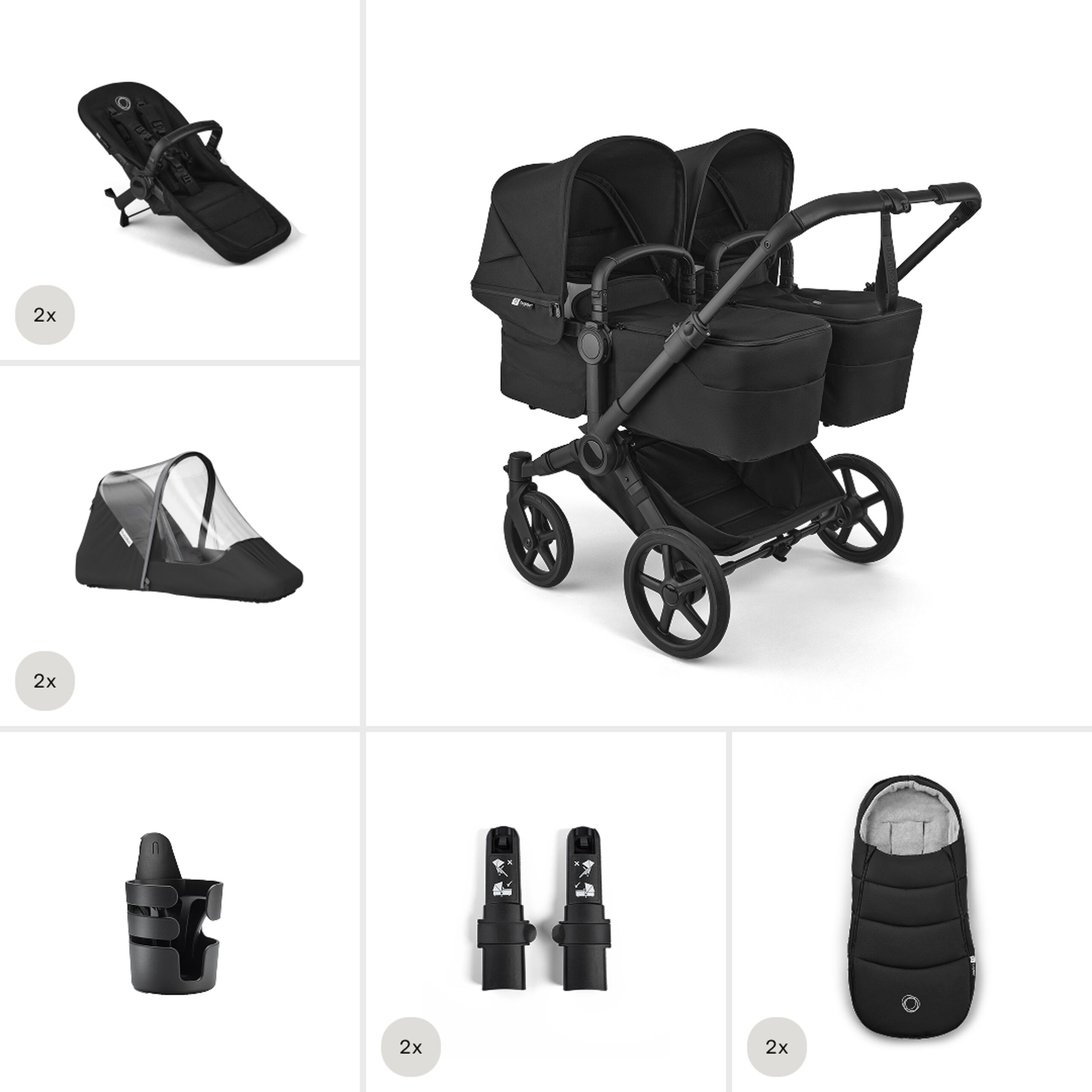 Bugaboo Donkey 6 Twin Essentiële kinderwagen bundel - Thumbnail Slide 1 van 6