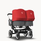 Bugaboo Donkey 3 Twin seat and carrycot pushchair red sun canopy, grey melange fabrics, aluminium base