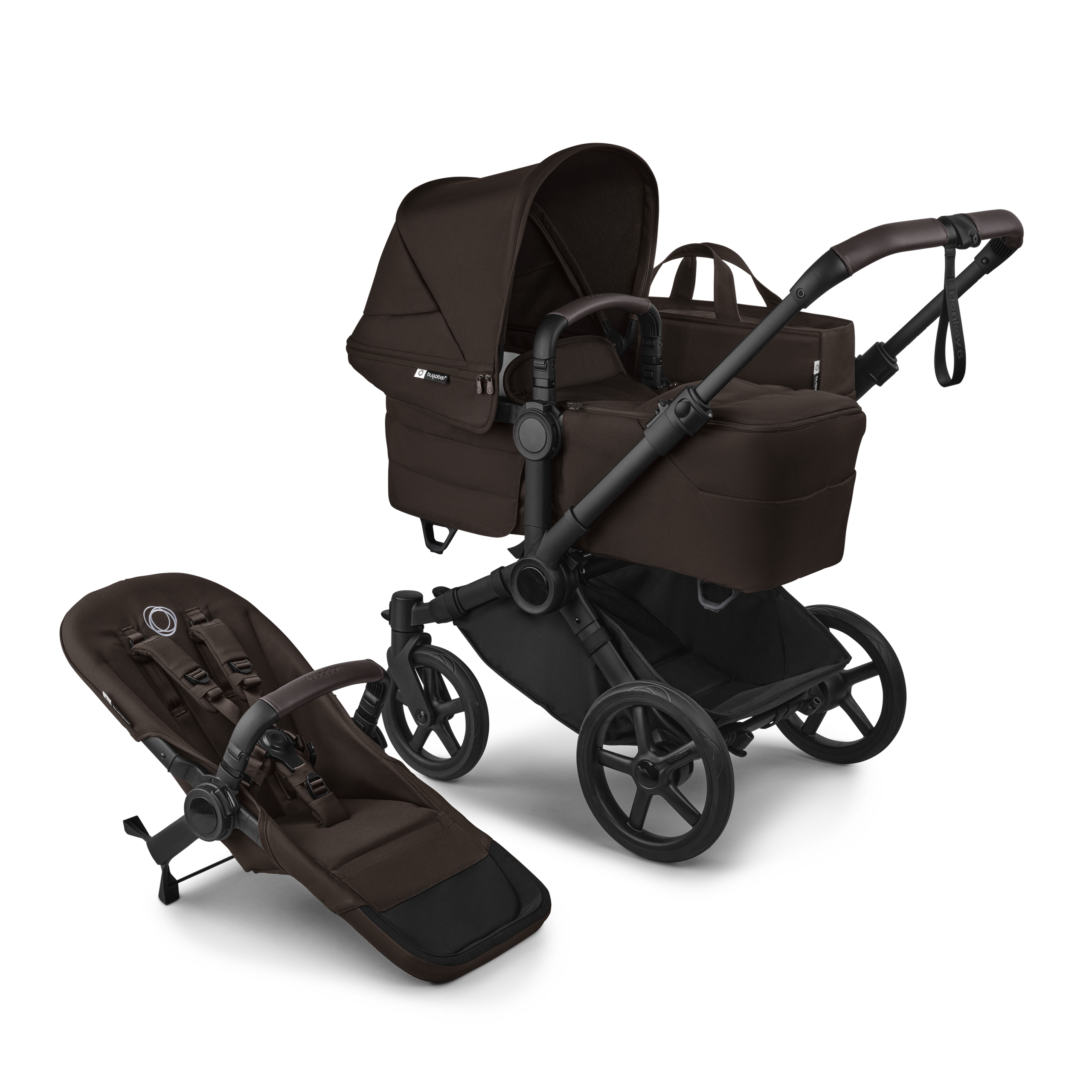 Bugaboo Donkey 6 2-in-1  stroller black base, cocoa brown fabrics, cocoa brown sun canopy - Thumbnail Slide 2 of 4