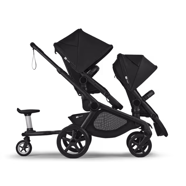 Bugaboo Kangaroo seat-only tandem black base, midnight black fabrics, misty white sun canopy - Main Image Slide 5 of 12