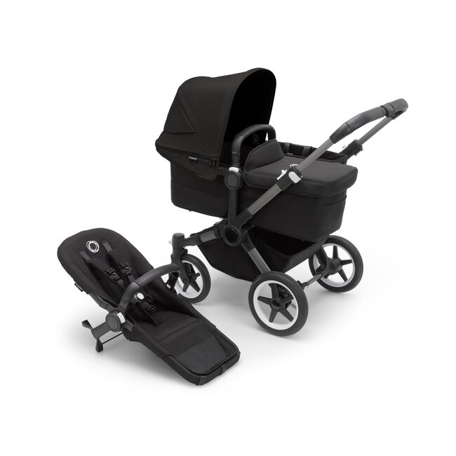 Bugaboo Donkey 5 Mono bassinet stroller with graphite chassis, midnight black fabrics and midnight black sun canopy, plus seat. - Main Image Slide 1 of 13