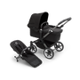 Bugaboo Donkey 5 Mono bassinet stroller with graphite chassis, midnight black fabrics and midnight black sun canopy, plus seat. - Thumbnail Slide 1 of 13