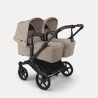 Bugaboo Donkey 6 twin pram black base, desert taupe melange fabrics, desert taupe melange sun canopy