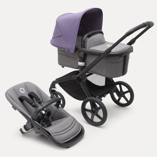 Bugaboo Fox 5 2-in-1 stroller black base, grey melange fabrics, astro purple sun canopy - Main Image Slide 1 of 12