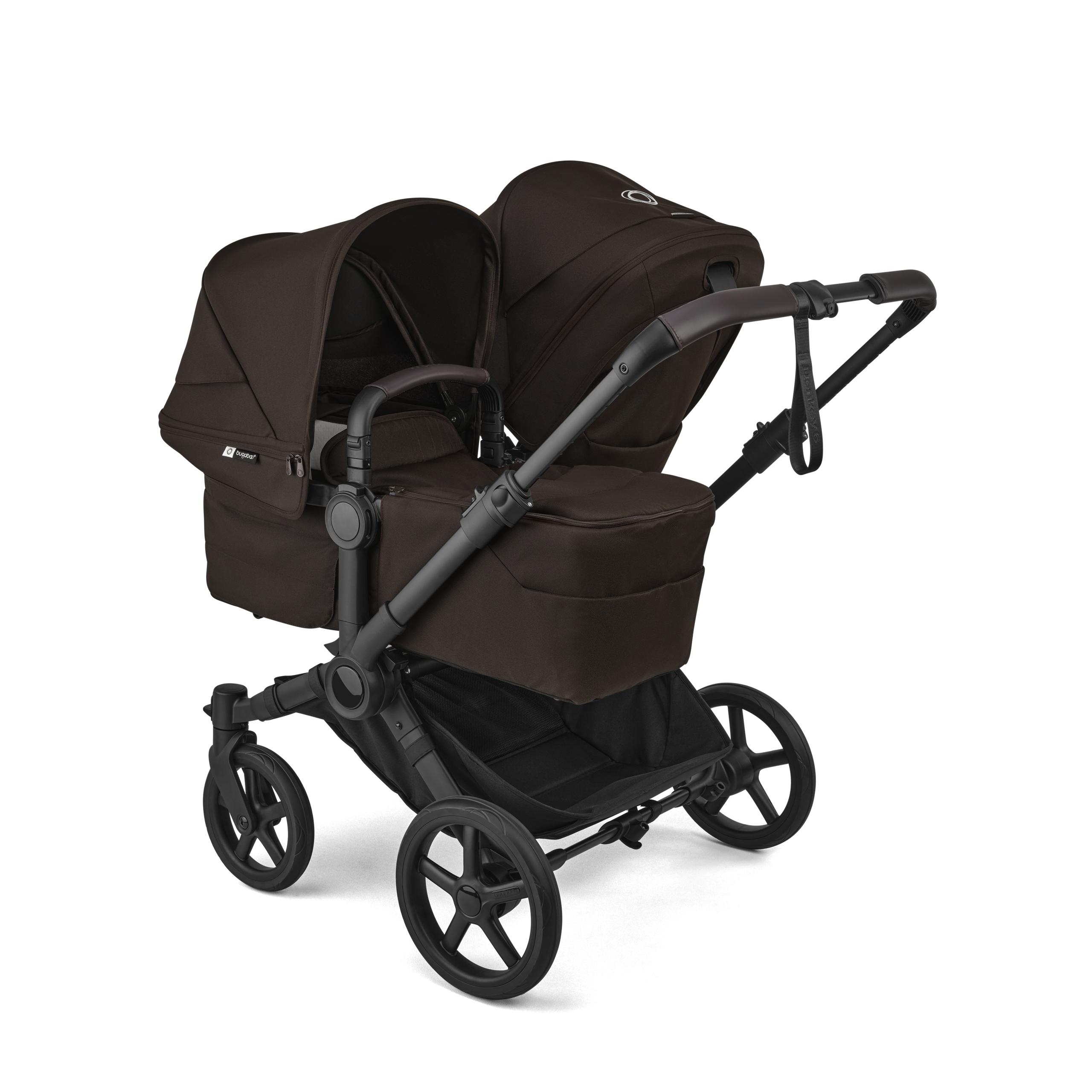 Bugaboo Donkey 6 double pram black base, cocoa brown fabrics, cocoa brown sun canopy - Thumbnail Slide 2 of 10