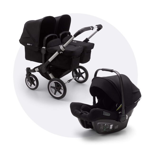 Bugaboo Donkey 3 Twin travel system black sun canopy, black fabrics, aluminium base - Main Image Slide 1 of 15