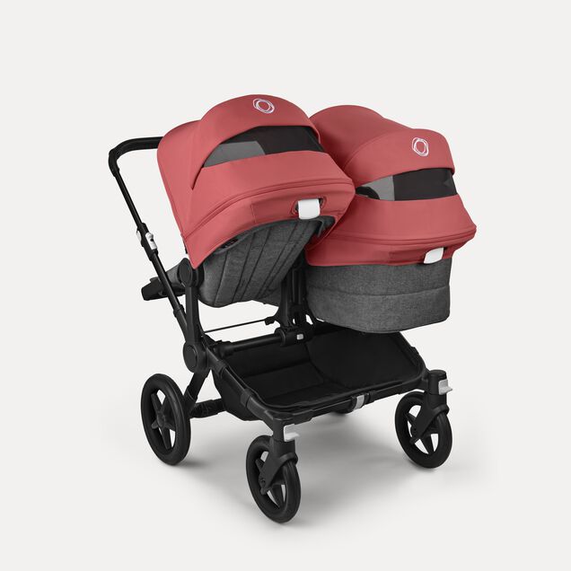 Bugaboo Donkey 5 Duo double stroller black base, grey mélange fabrics, sunrise red sun canopy - Main Image Slide 4 of 11