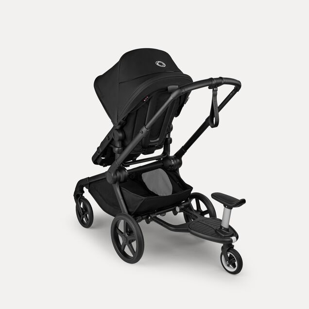 Back view of a Bugaboo Kangaroo 2-in-1 stroller with one seat in black fabric and a wheeled board attached behind. - Main Image Slide 7 of 18
