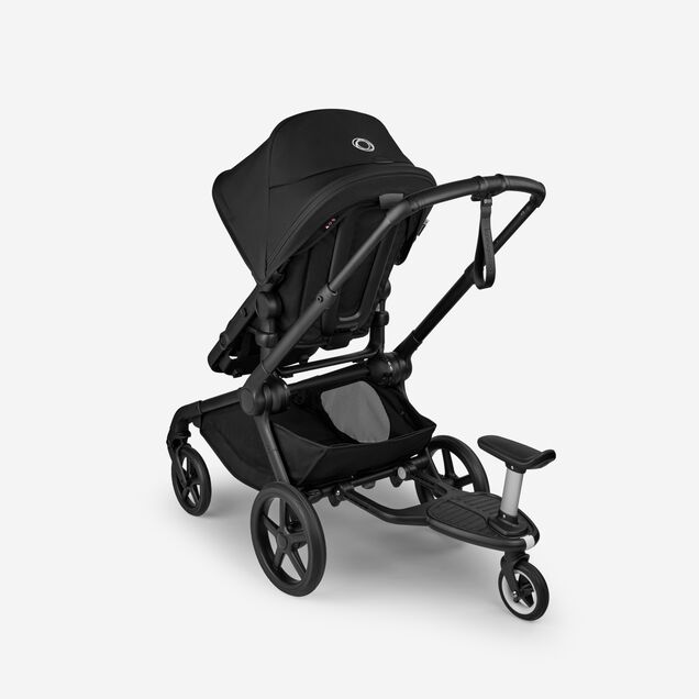 Back view of a Bugaboo Kangaroo 2-in-1 stroller with one seat in black fabric and a wheeled board attached behind. - Main Image Slide 7 of 18