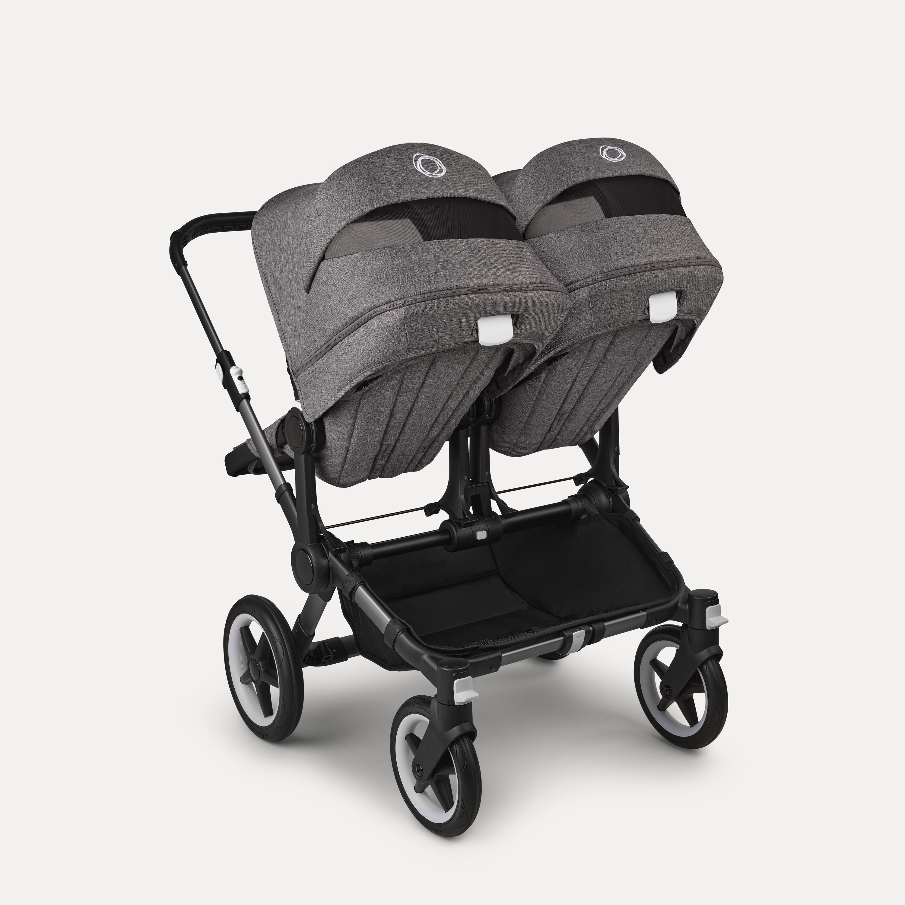 Bugaboo Donkey 5 twin stroller graphite base, grey mélange fabrics, grey mélange sun canopy - Main Modal Image Slide 4 of 12