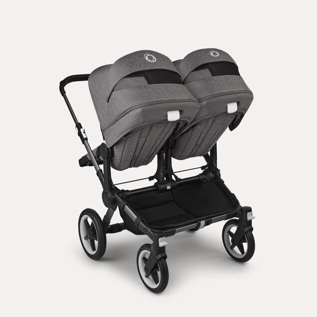 Bugaboo Donkey 5 twin stroller graphite base, grey mélange fabrics, grey mélange sun canopy - Main Image Slide 4 of 12