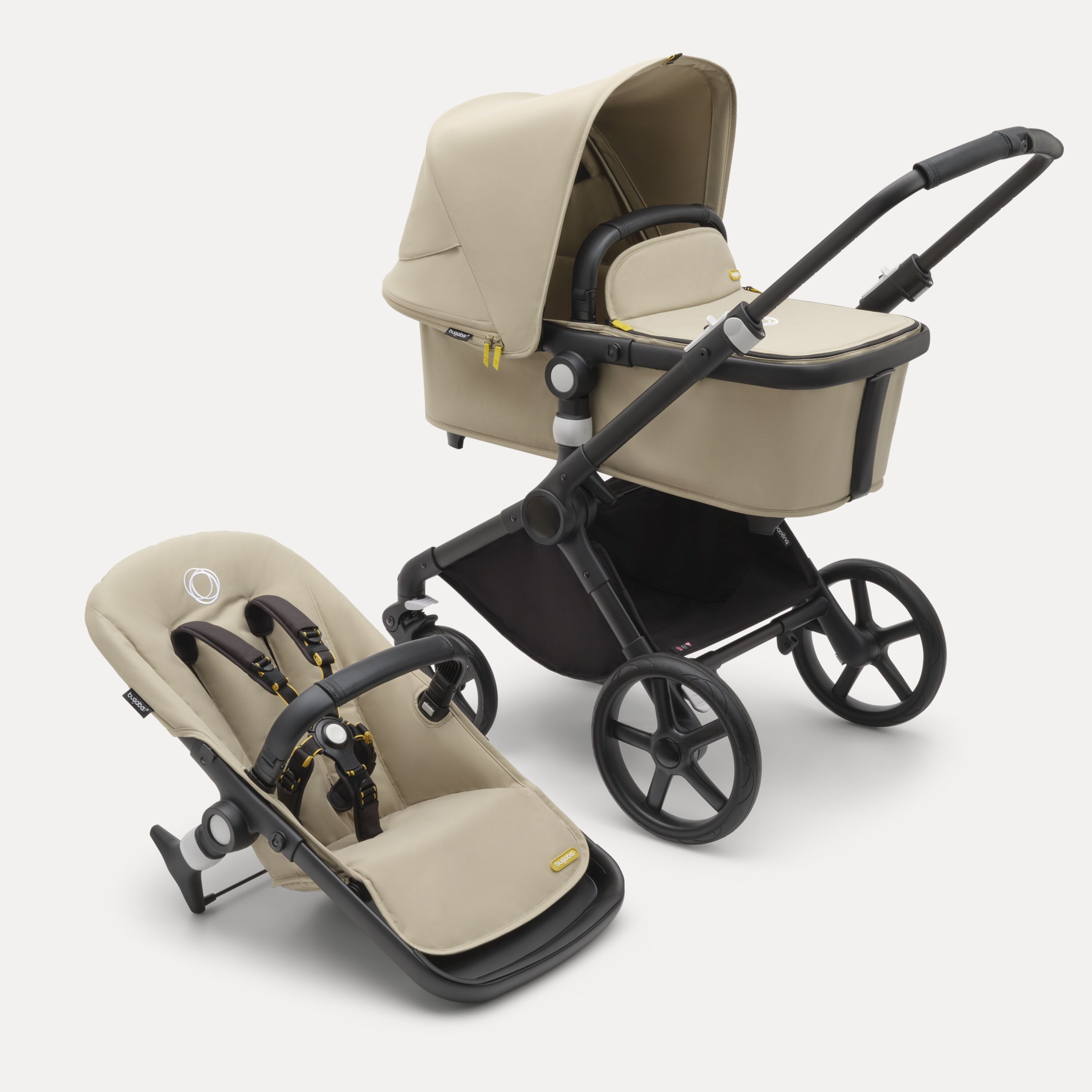 Bugaboo Fox Cub 2-in-1 stroller black base, desert beige fabrics, desert beige sun canopy - Main Modal Image Slide 1 of 13