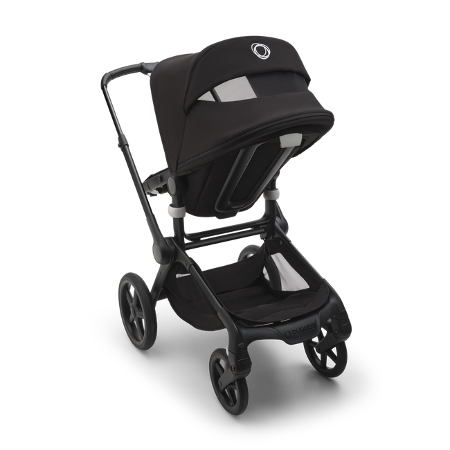 Bugaboo Fox 5 bassinet and seat stroller black base, grey melange fabrics, misty white sun canopy