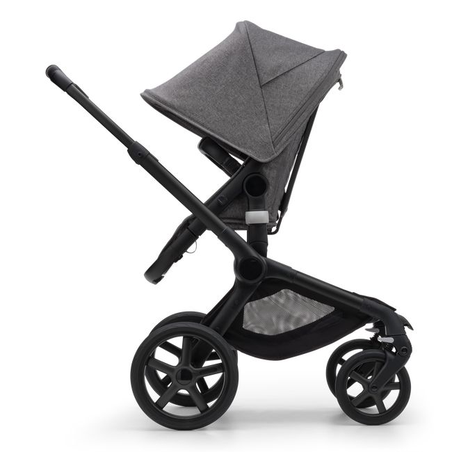 Bugaboo Fox 5 bassinet and seat stroller black base, grey melange fabrics, grey melange sun canopy