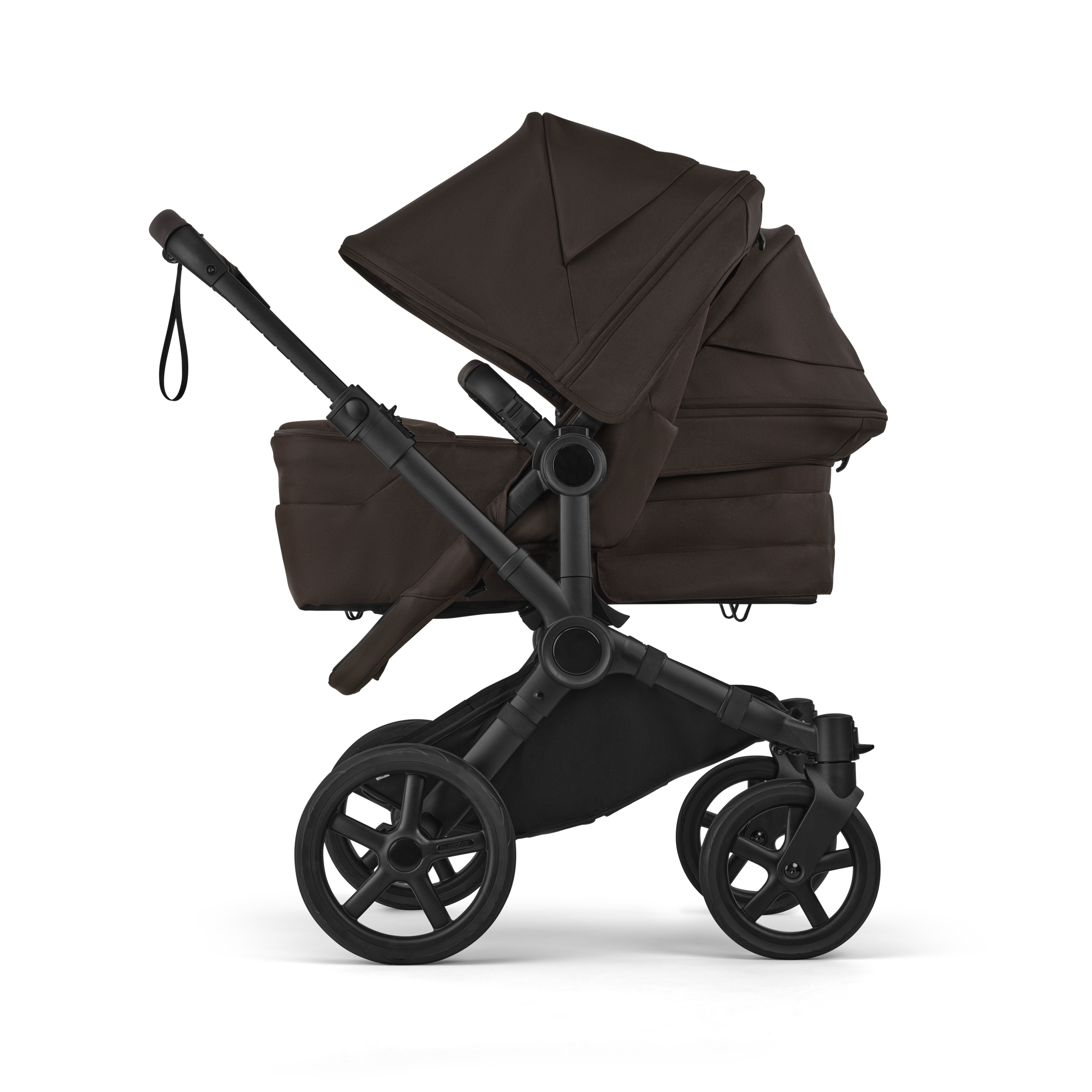 Bugaboo Donkey 6 double pushchair black base, cocoa brown fabrics, cocoa brown sun canopy - Thumbnail Slide 3 of 10
