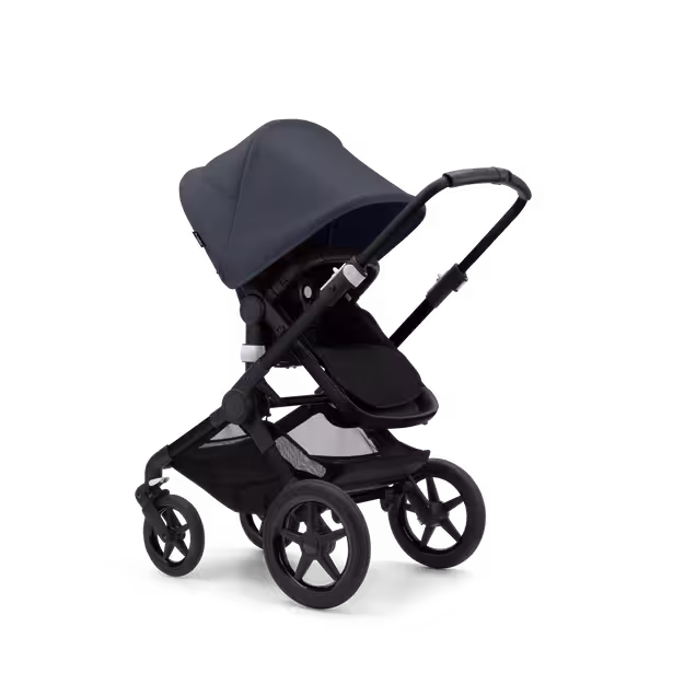 Bugaboo Fox 3 bassinet and seat stroller black base, midnight black fabrics, stormy blue sun canopy - Main Image Slide 7 van 7
