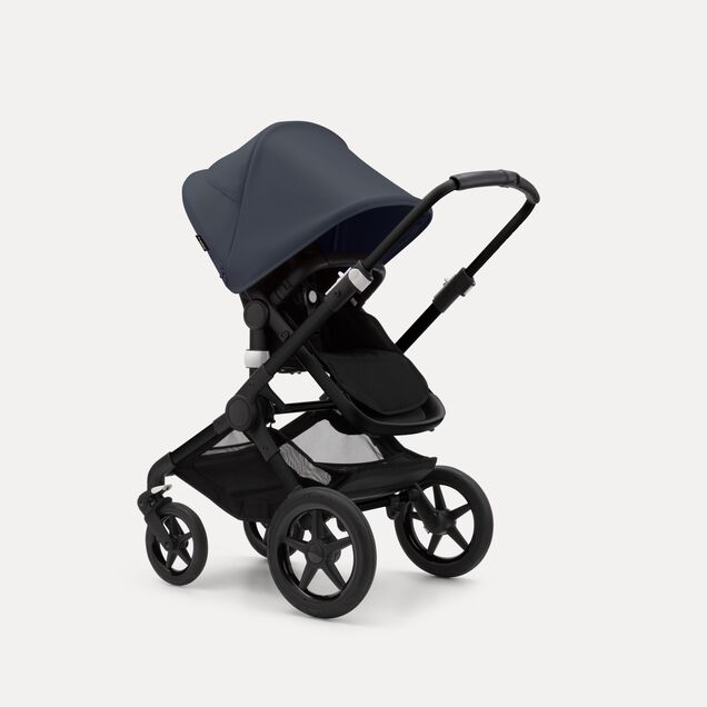 Bugaboo Fox 3 bassinet and seat stroller black base, midnight black fabrics, stormy blue sun canopy - Main Image Slide 7 of 7