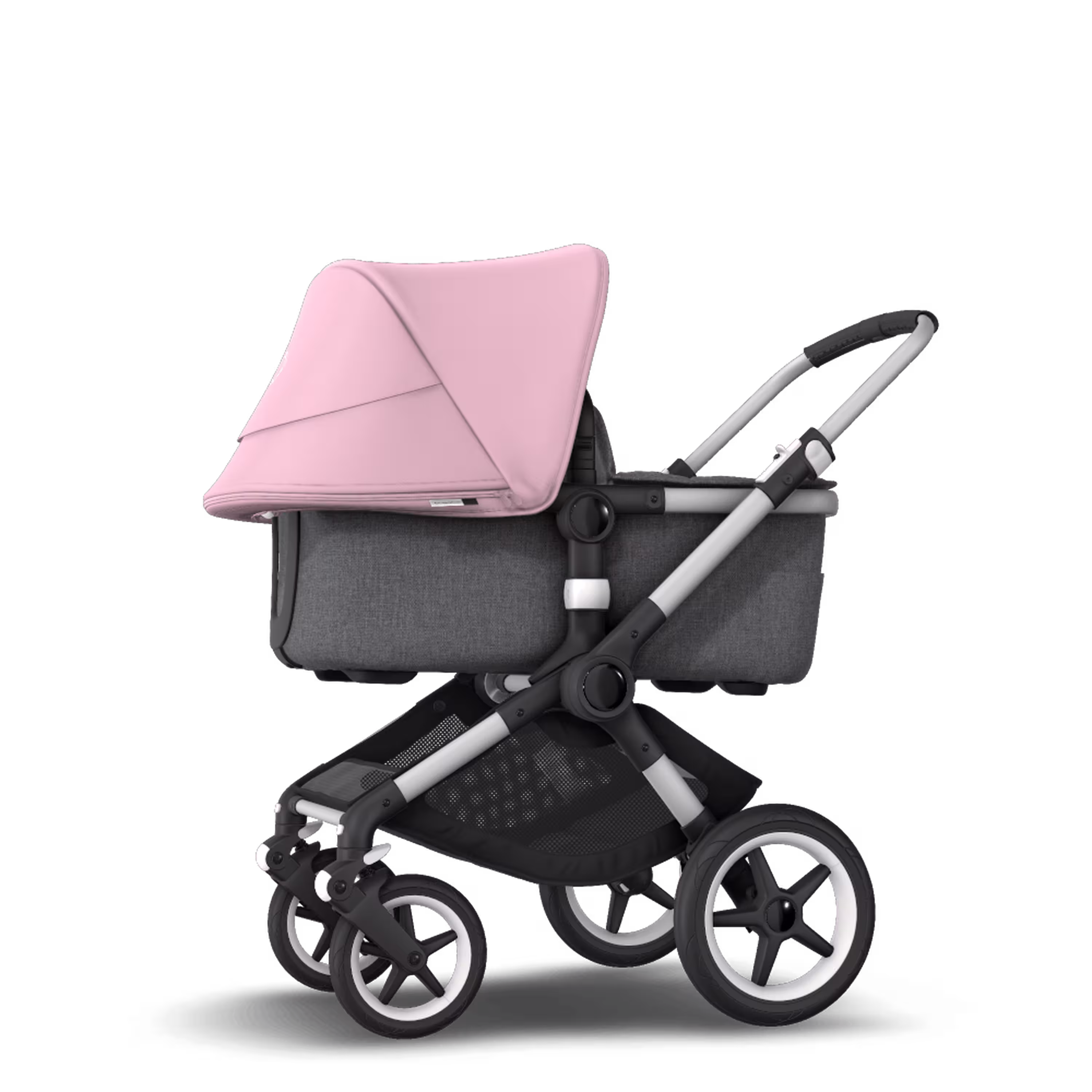 Bugaboo Fox 2 seat and carrycot pushchair soft pink sun canopy, grey melange fabrics, aluminium base - Main Modal Image Slide 2 of 10
