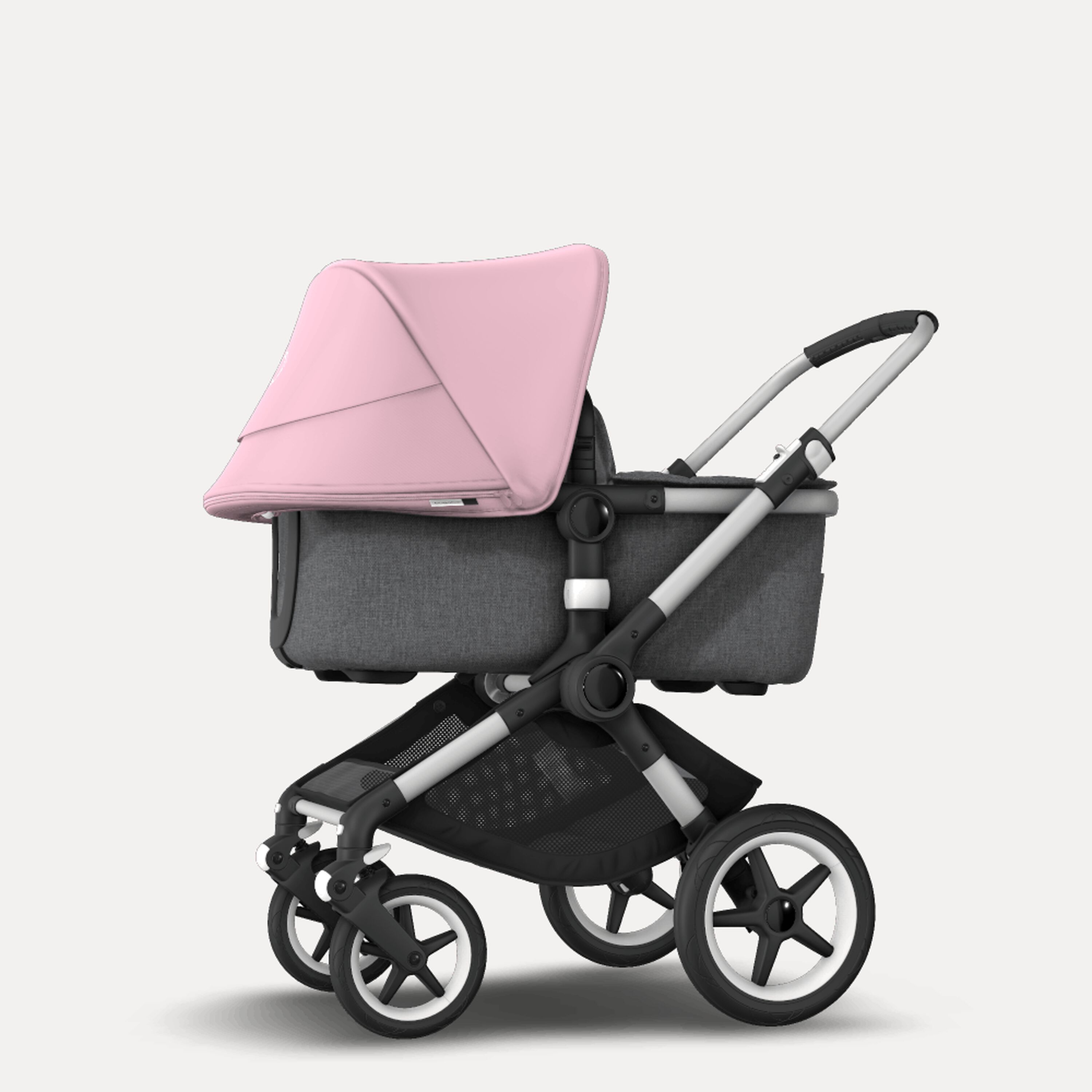 Bugaboo Fox 2 seat and carrycot pushchair soft pink sun canopy, grey melange fabrics, aluminium base - Main Modal Image Slide 2 of 10