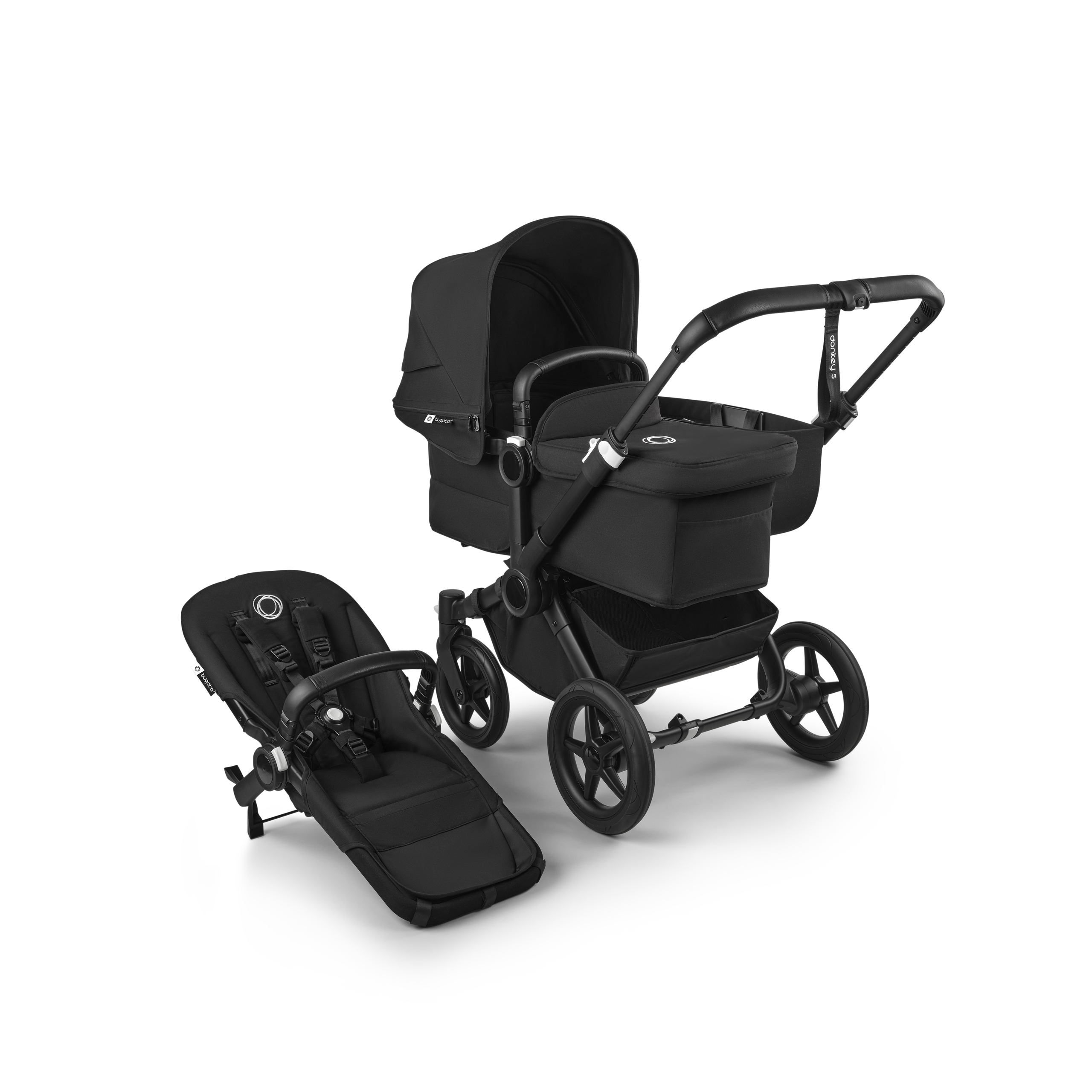 Bugaboo Donkey 5 Mono 2-in-1 stroller black base, midnight black fabrics, midnight black sun canopy - Thumbnail Slide 1 of 11