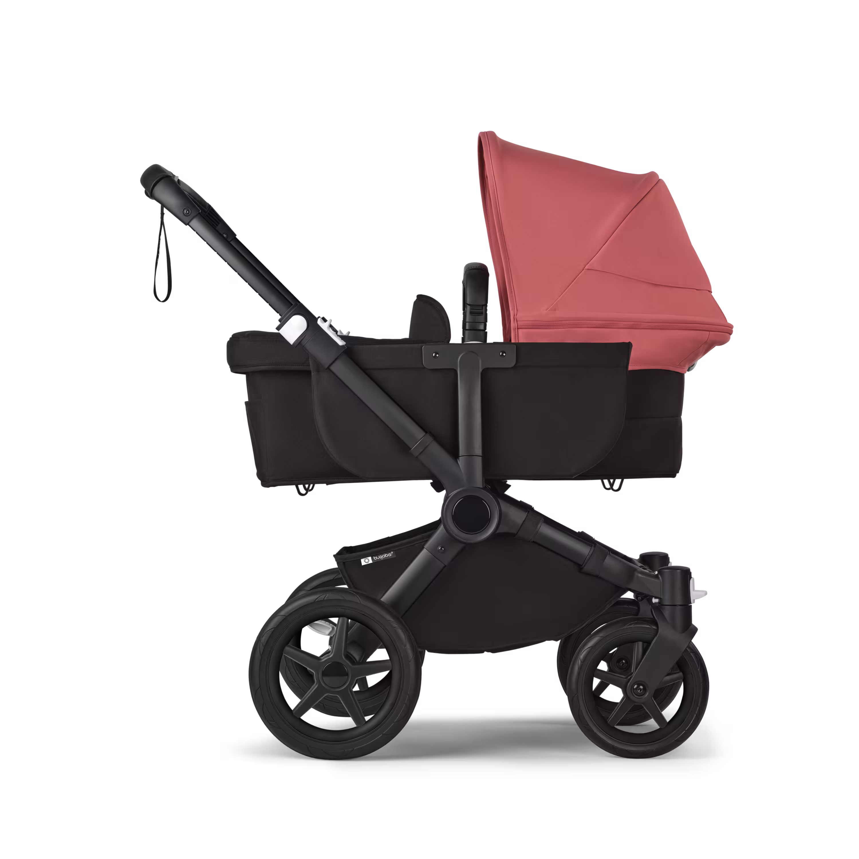 Refurbished Bugaboo Donkey 5 Mono bassinet and seat stroller black base, midnight black fabrics, sunrise red sun canopy - Main Modal Image Slide 3 of 10