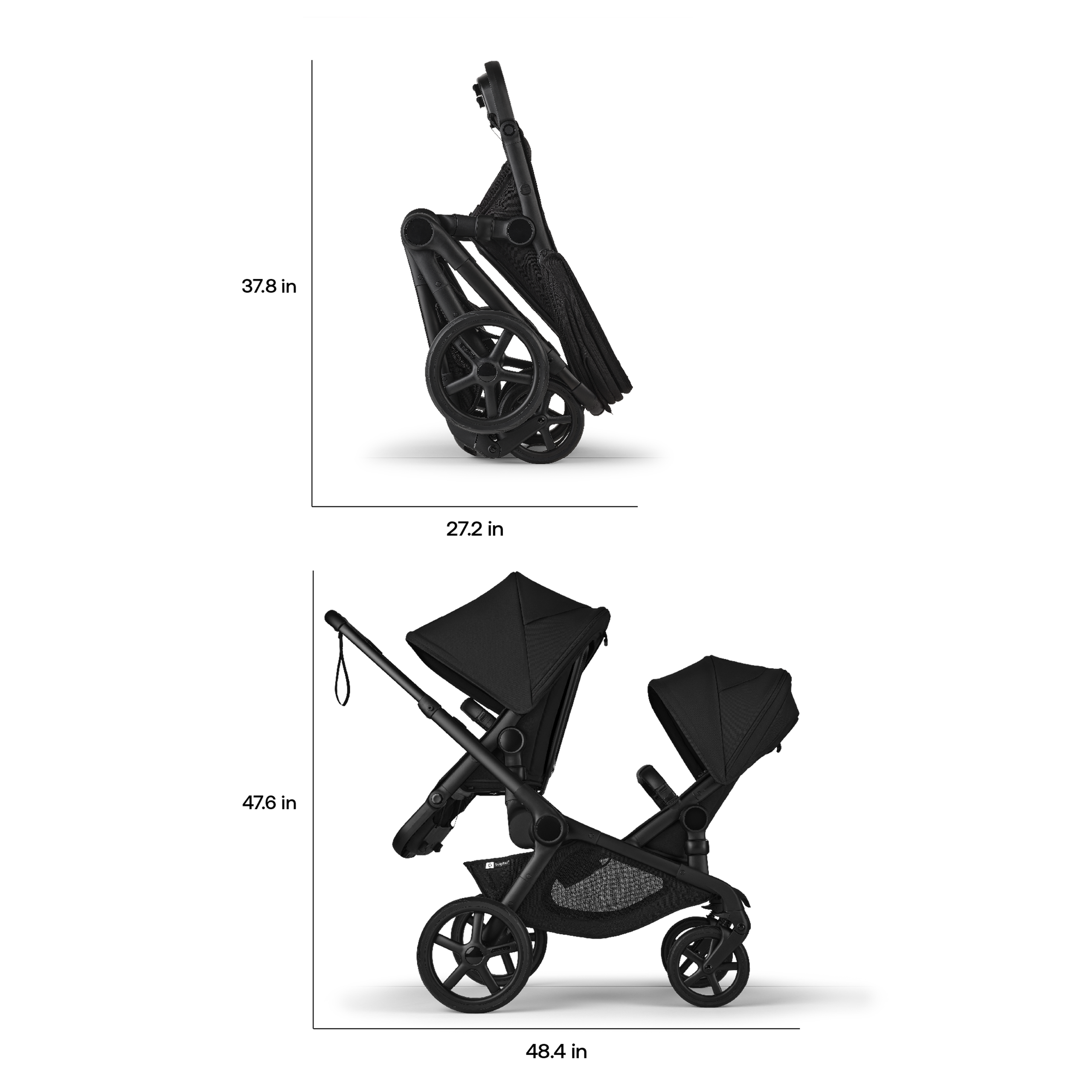 Bugaboo Kangaroo seat-only tandem black base, desert taupe fabrics, desert taupe sun canopy - Thumbnail Slide 7 of 12