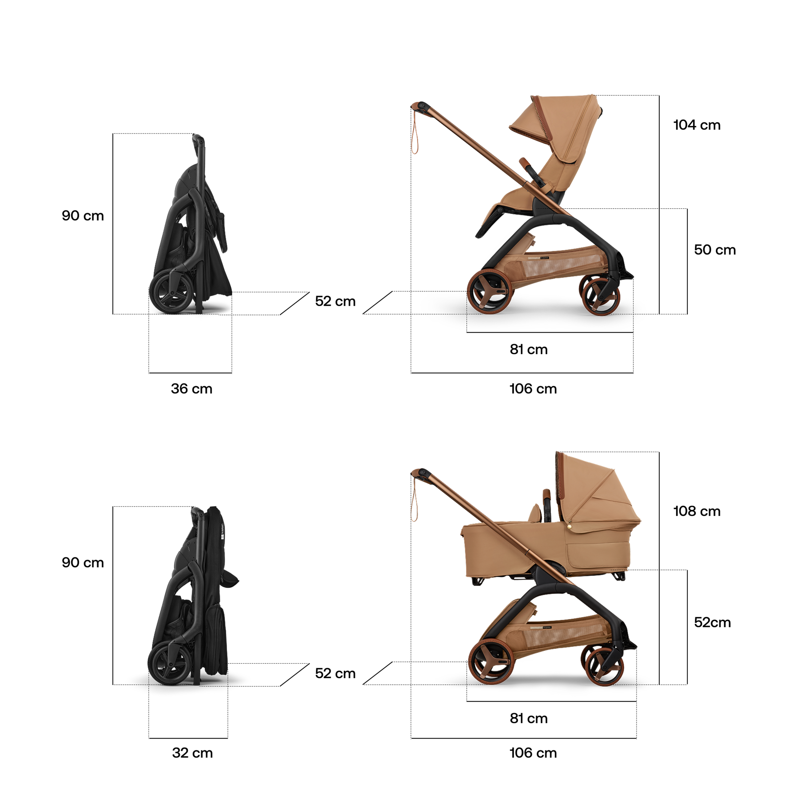 Bugaboo x Stella McCartney Dragonfly Plus 2-in-1 pushchair tobacco brown base, tobacco brown fabrics, tobacco brown sun canopy - Thumbnail Slide 8 of 12