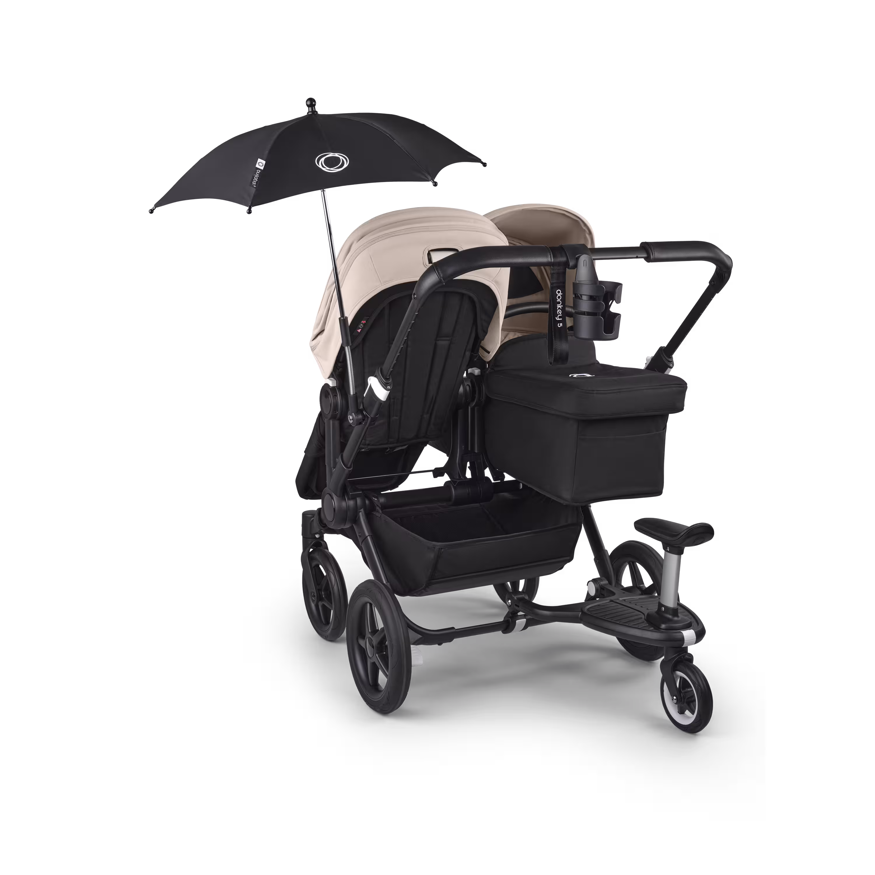 Bugaboo Donkey 5 Duo double stroller aluminium base, midnight black fabrics, midnight black sun canopy - Main Modal Image Slide 9 of 9