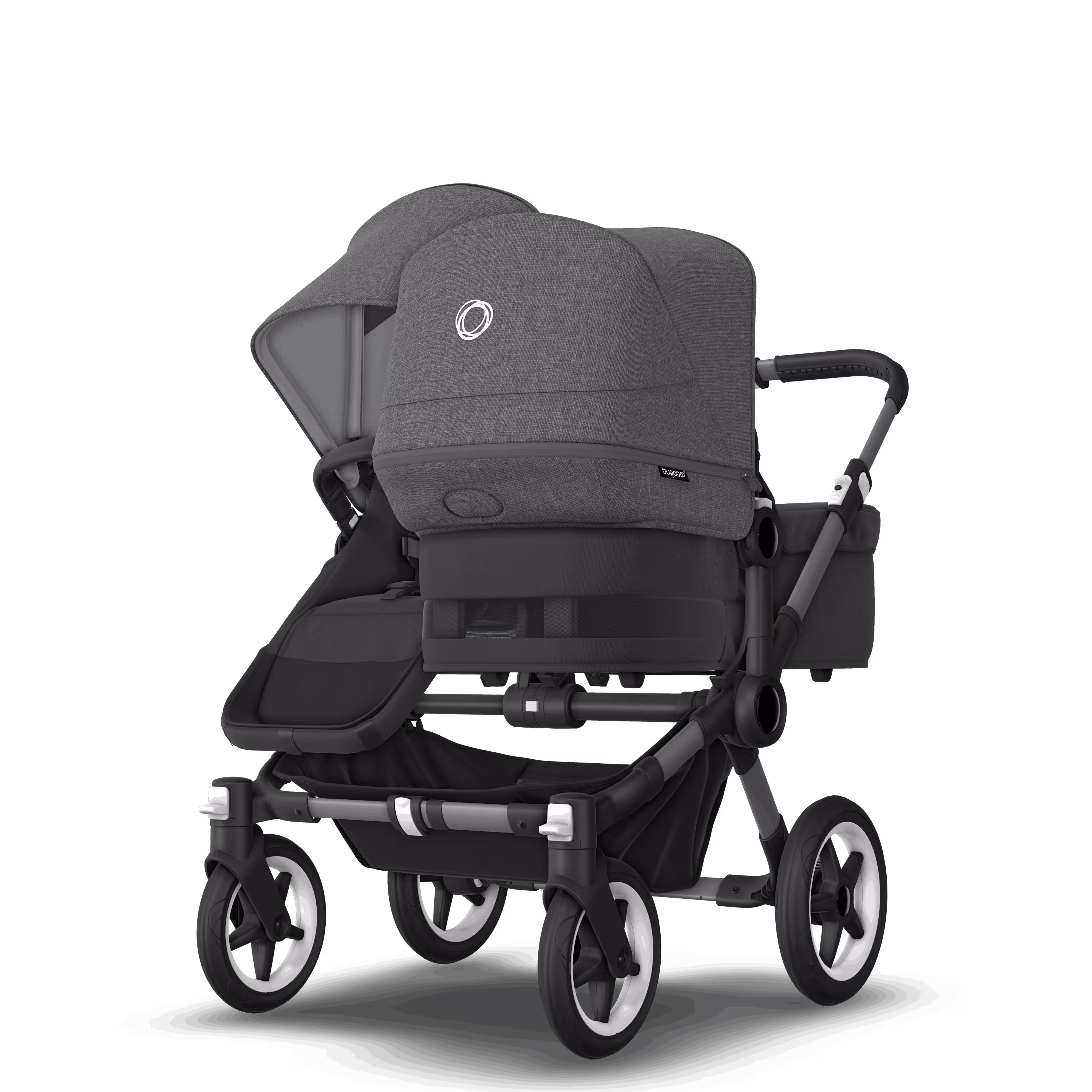 Bugaboo Donkey 5 Duo double stroller graphite base, midnight black fabrics, grey mélange sun canopy - Main Modal Image Slide 3 of 11