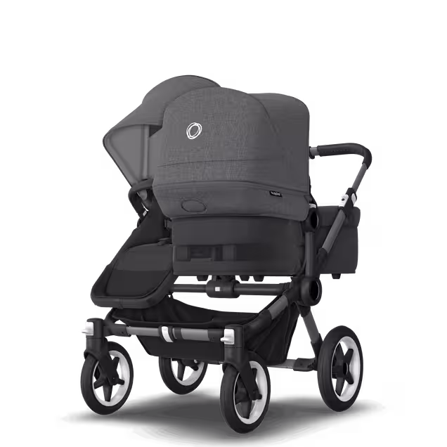 Bugaboo Donkey 5 Duo double stroller graphite base, midnight black fabrics, grey mélange sun canopy - Main Image Slide 3 of 11