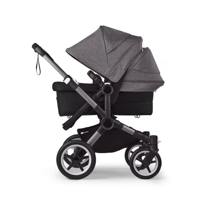 Bugaboo Donkey 5 Duo double stroller graphite base, midnight black fabrics, grey mélange sun canopy - Main Image Slide 2 of 11