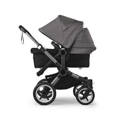 Bugaboo Donkey 5 Duo double stroller graphite base, midnight black fabrics, grey mélange sun canopy - view 2