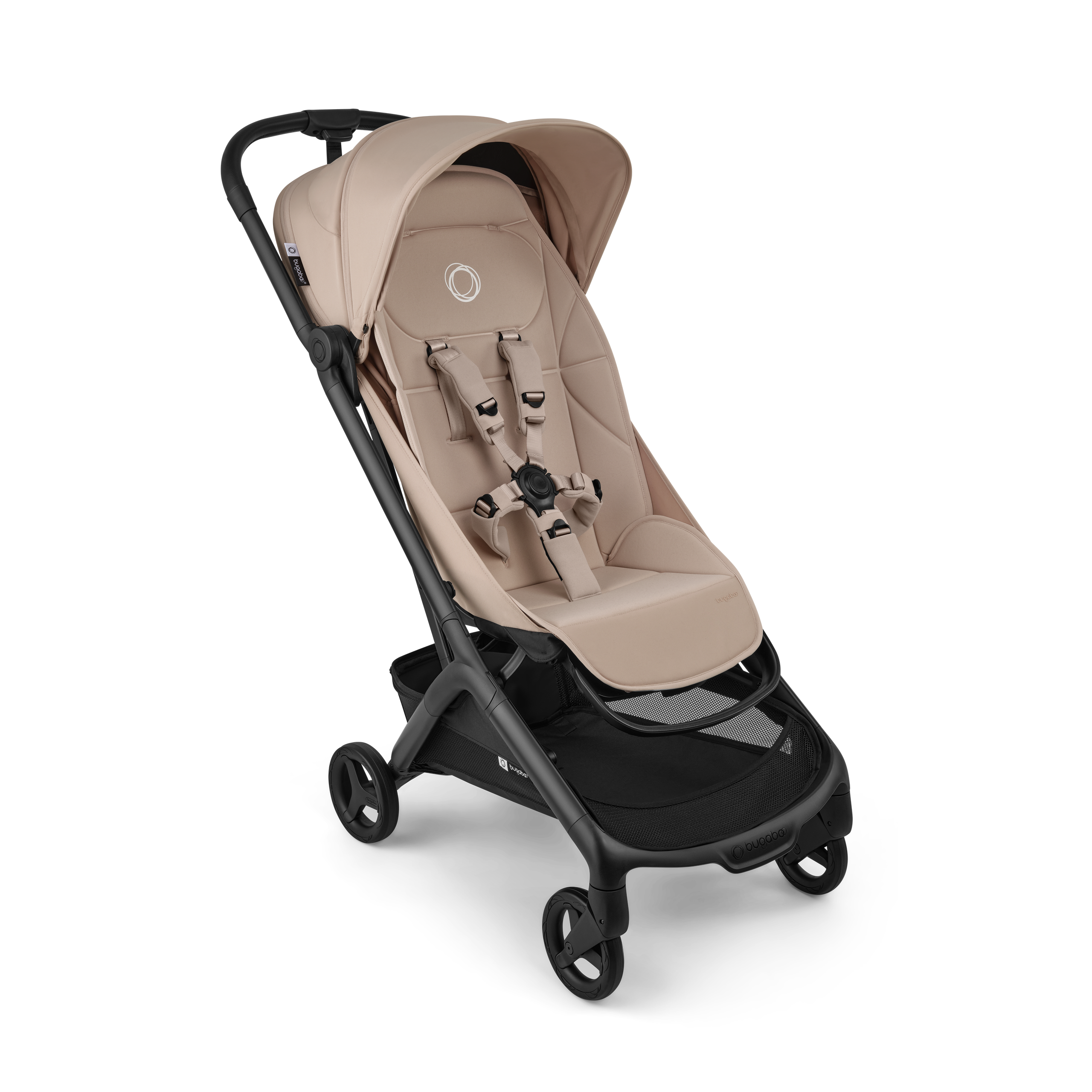 Bugaboo Butterfly 2 Plus travel pram black base, desert taupe fabrics, desert taupe sun canopy - Thumbnail Slide 1 of 12