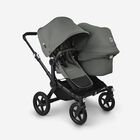 Bugaboo Donkey 5 Duo double stroller black base, forest green fabrics, forest green sun canopy