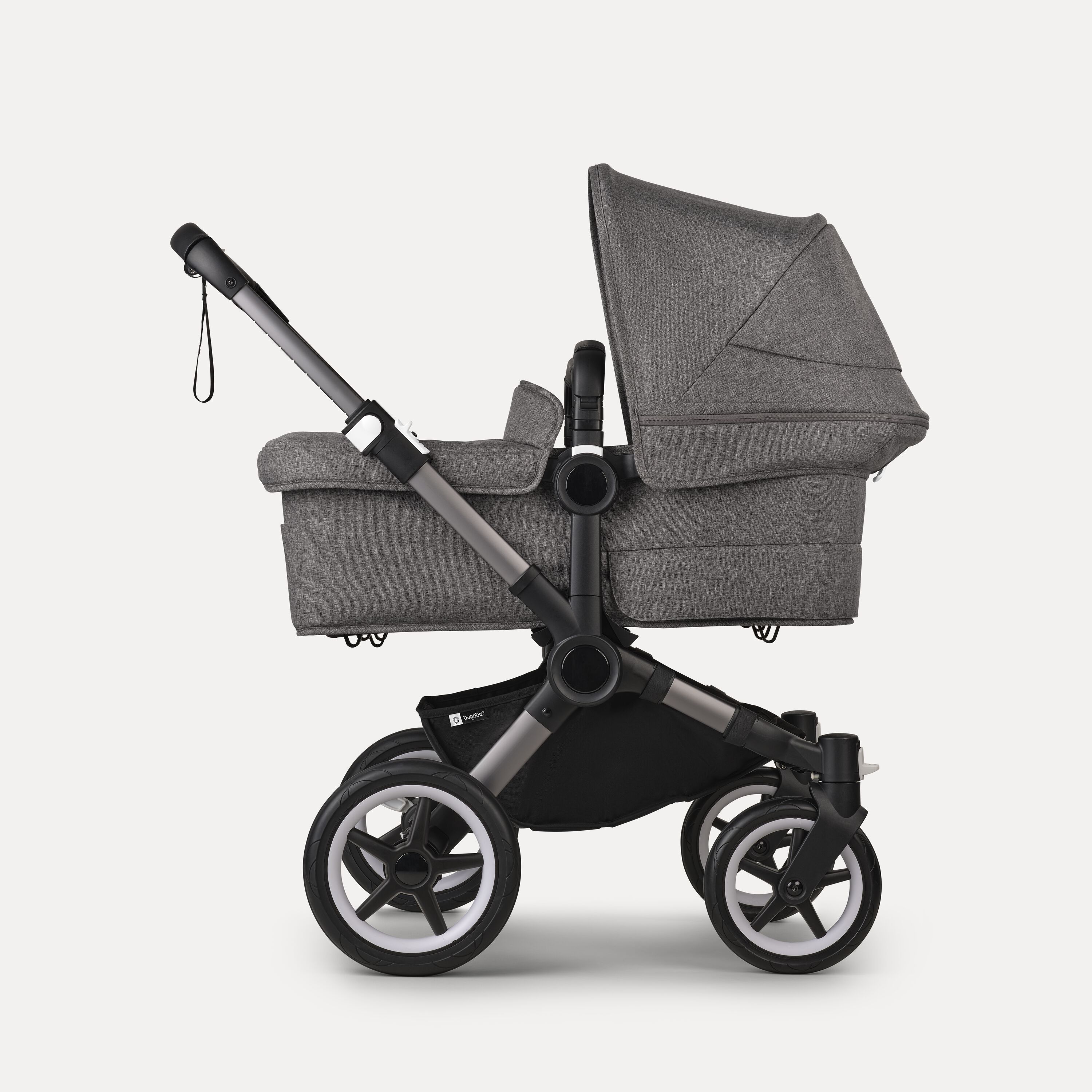 Bugaboo Donkey 5 twin stroller graphite base, grey mélange fabrics, grey mélange sun canopy - Main Modal Image Slide 2 of 12