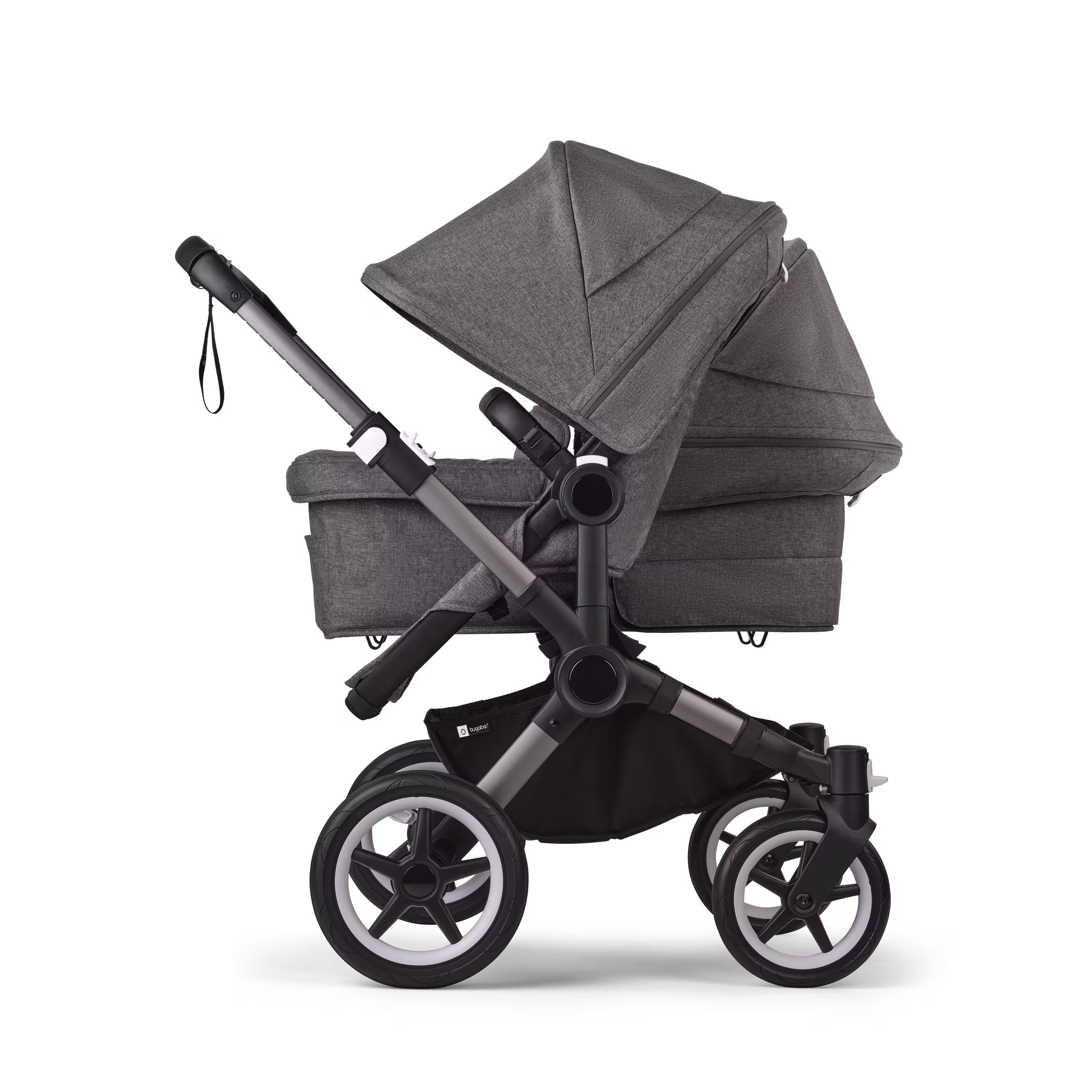 Bugaboo Donkey 5 Duo double stroller graphite base, grey mélange fabrics, grey mélange sun canopy - Main Modal Image Slide 2 of 11