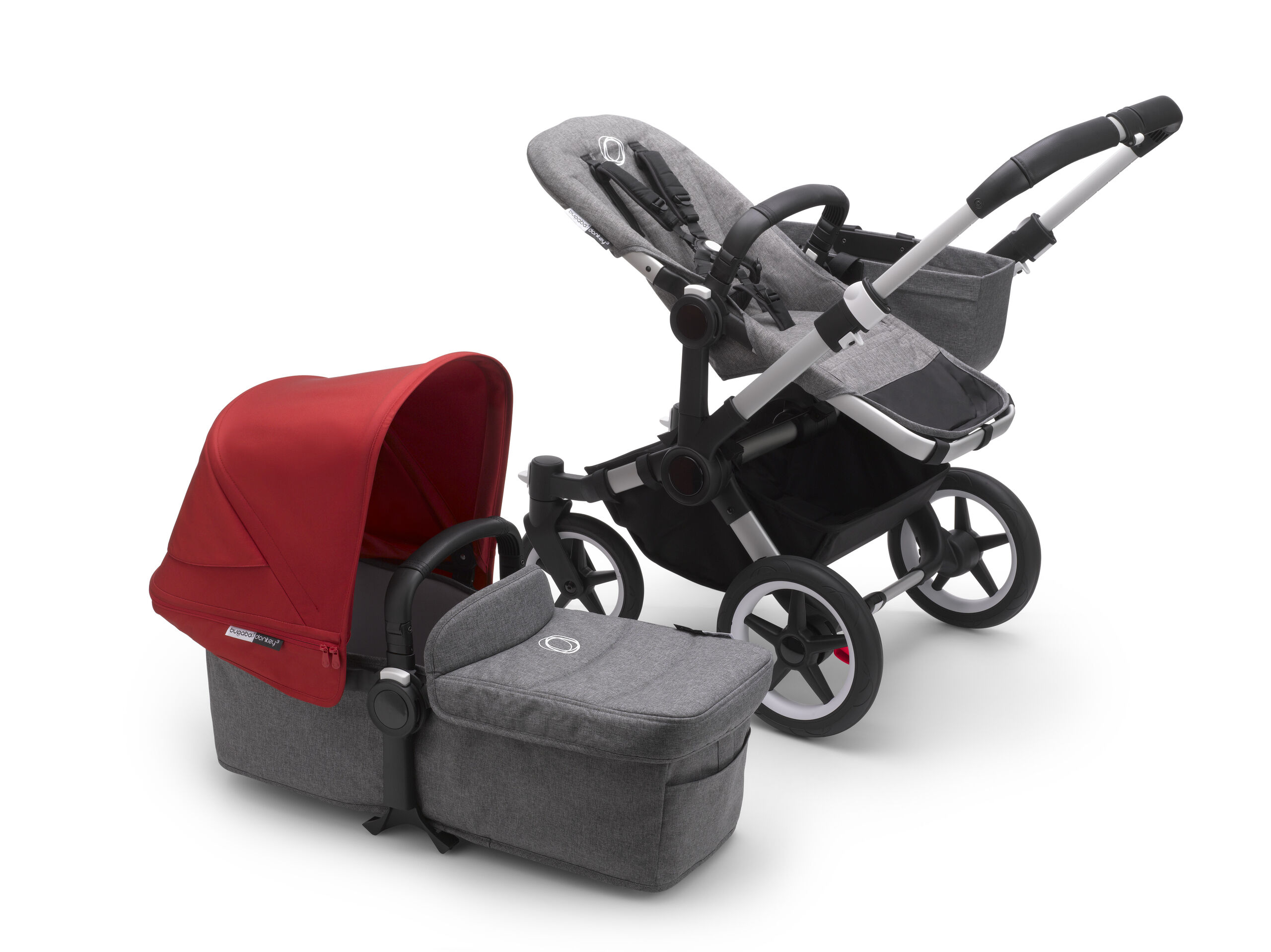 Refurbished Bugaboo Donkey3 mono complete IL ALU/GREY MELANGE-RED - Thumbnail Slide 2 of 3