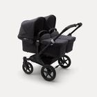 Bugaboo Donkey 3 Twin seat and bassinet stroller mineral washed black sun canopy, mineral washed black fabrics, black base