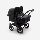 Bugaboo Donkey 3 Twin seat and bassinet stroller mineral washed black sun canopy, mineral washed black fabrics, black base