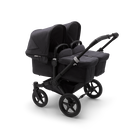 Bugaboo Donkey 3 Twin seat and bassinet stroller mineral washed black sun canopy, mineral washed black fabrics, black base