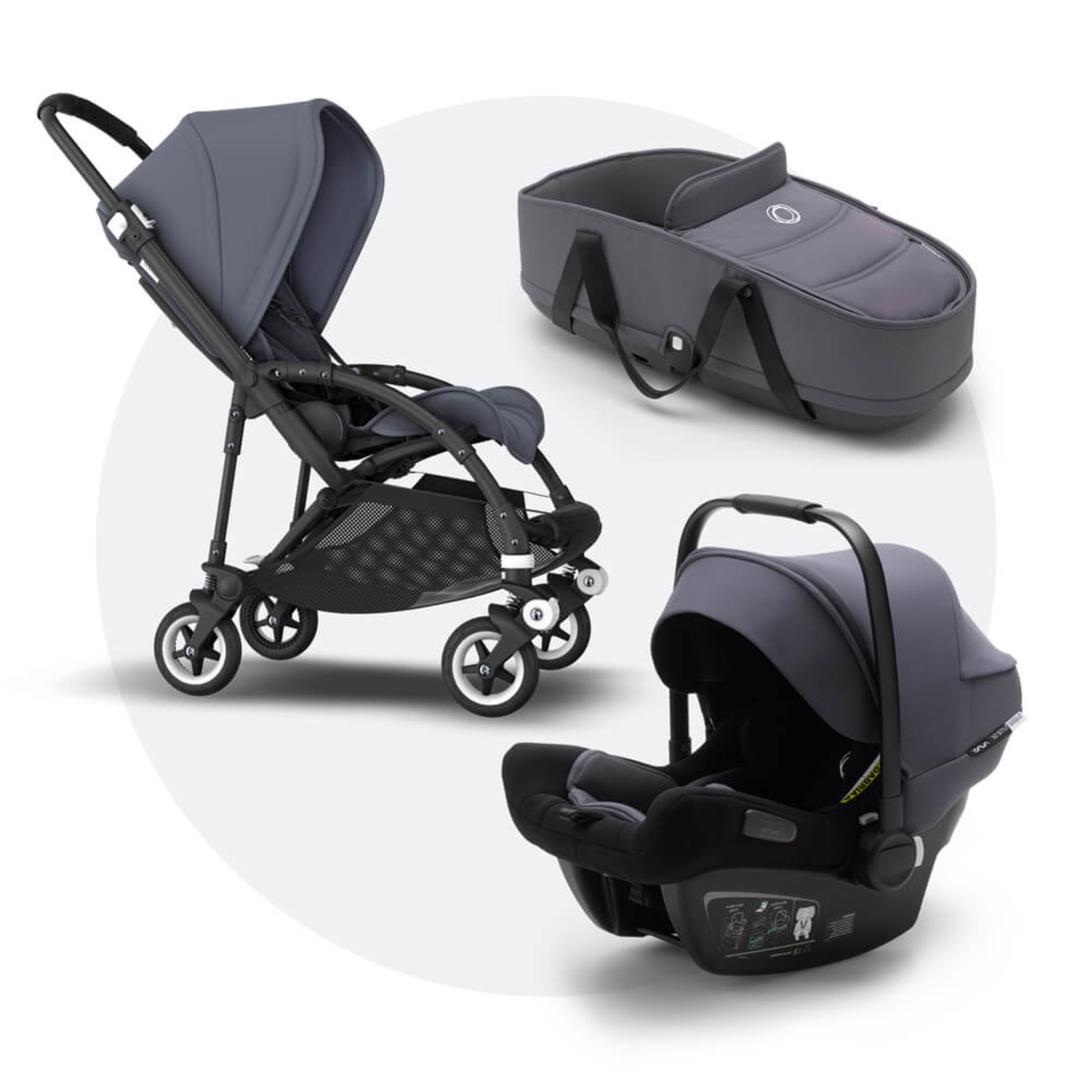 Bugaboo Bee 5 travel system steel blue sun canopy, steel blue fabrics, black base - Main Modal Image Slide 1 of 16