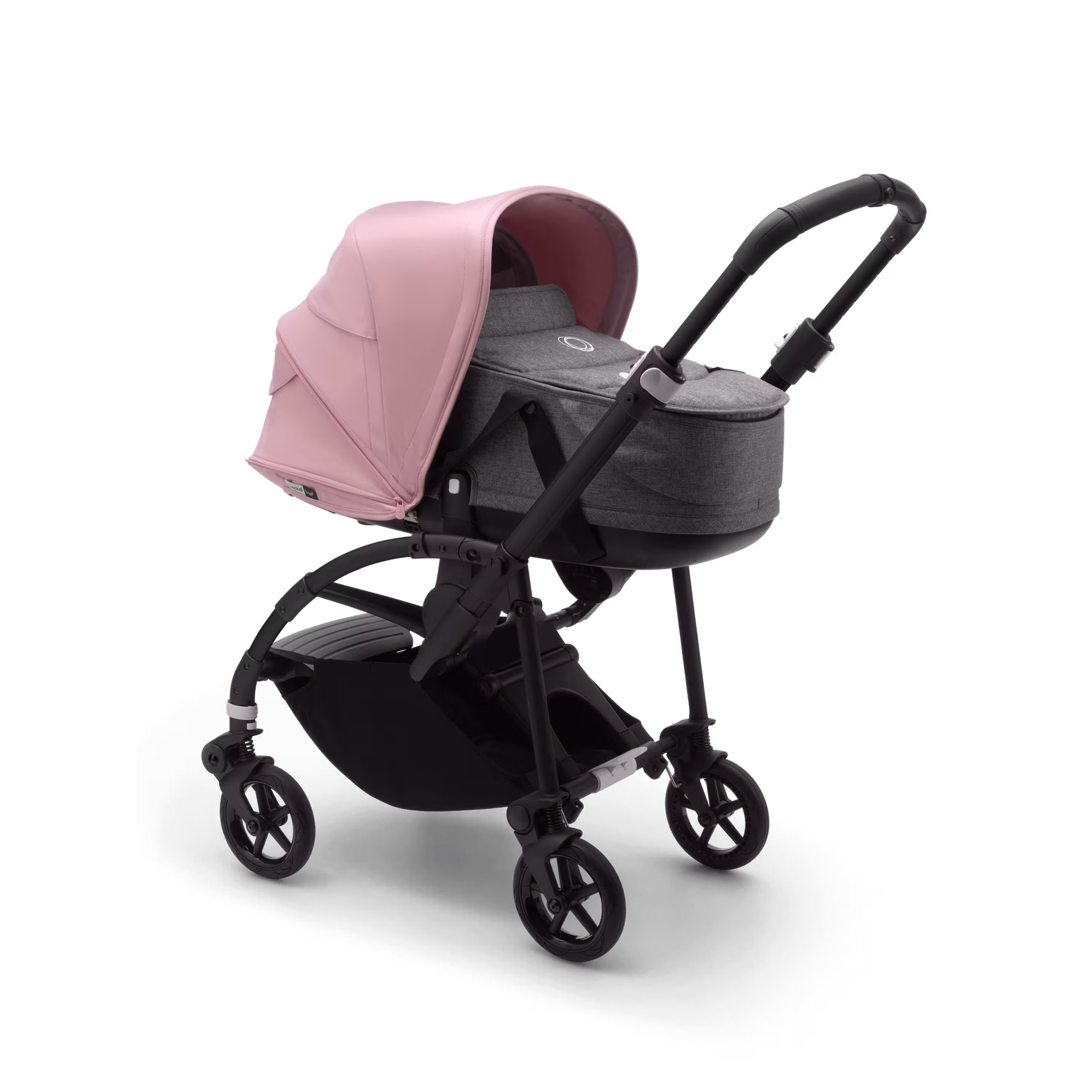 Bugaboo Bee 6 bassinet and seat stroller soft pink sun canopy, grey mélange fabrics, black base - Main Modal Image Slide 2 of 3