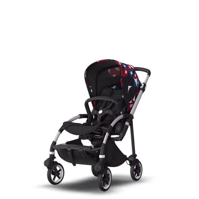 Bugaboo Bee 6 bassinet and seat stroller aluminium base, black fabrics, animal explorer red/blue sun canopy - Main Image Slide 6 of 6