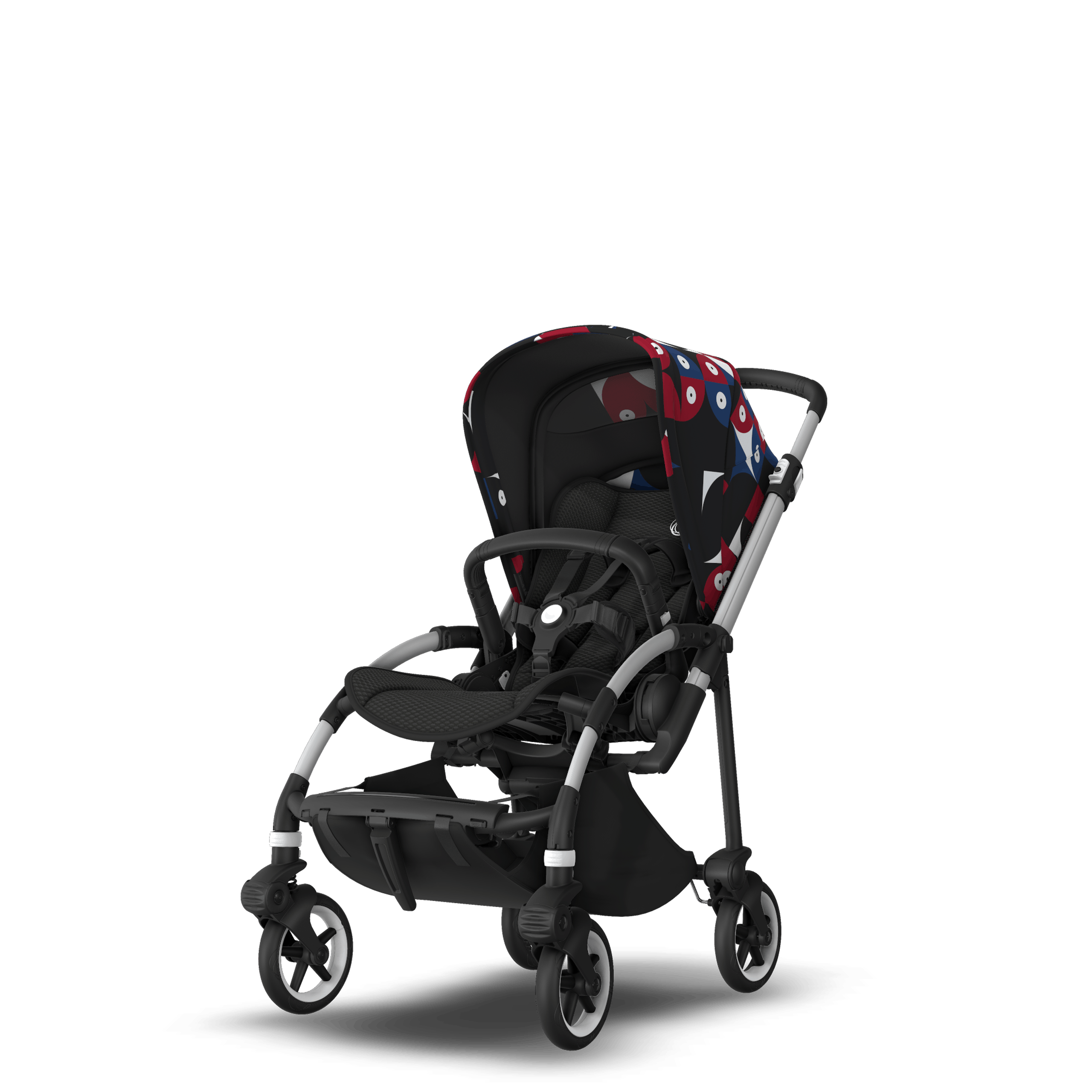 Bugaboo Bee 6 bassinet and seat stroller aluminium base, black fabrics, animal explorer red/blue sun canopy - Thumbnail Slide 6 of 6