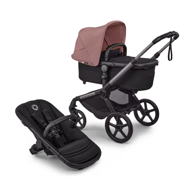 Bugaboo Fox 5 Renew 2-in-1 stroller graphite base, heritage black fabrics, dusty pink sun canopy - Main Image Slide 1 of 12