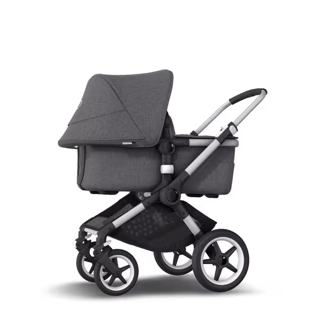 Bugaboo Fox 2 seat and carrycot pushchair grey melange sun canopy, grey melange fabrics, aluminium chassis - Main Image Slide 2 of 10