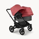 Bugaboo Donkey 5 Duo double stroller black base, grey mélange fabrics, sunrise red sun canopy