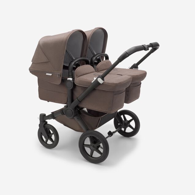 Bugaboo Donkey 5 twin stroller black base, mineral taupe fabrics, mineral taupe sun canopy - Main Image Slide 1 of 10