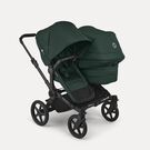 Bugaboo Donkey 6 double stroller black base, fern green fabrics, fern green sun canopy view 1