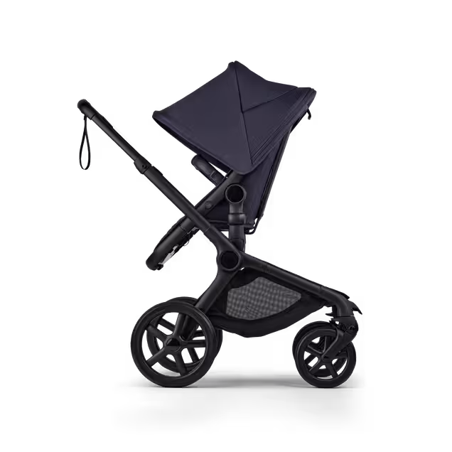 Bugaboo Fox 5 Renew seat pushchair, with black chassis, Deep Indigo fabrics, and Deep Indigo sun canopy. - Main Image Slide 3 of 12